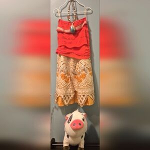 Moana Costume Set w/Heart of TeFiti Necklace, Pua Plushie & Wig